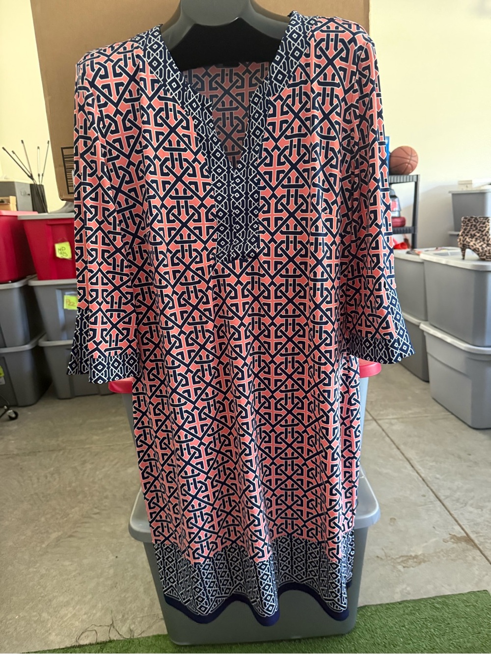 Women's Geo-Print Pink and Navy Tunic Dress p44